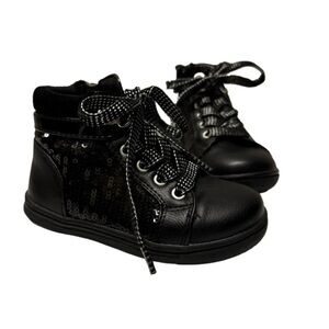 NWOT Rachel Shoes Sequin Toddler Girl Booties Size 6 6M Metallic Black